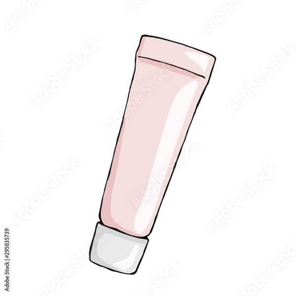 Obraz Vector hand drawn tube for cream, tooth paste, gel, sauce, paint, glue. Isolated on white background. Sketched mockup of cosmetic package.