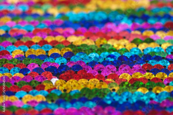 Fototapeta Colorful striped sequins fabric close up
