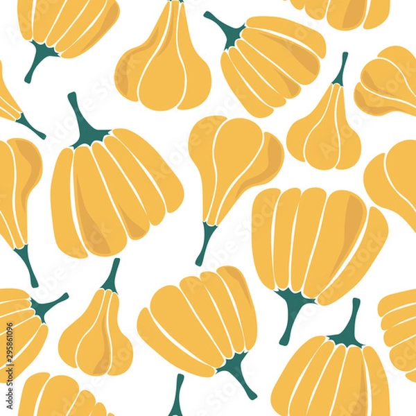 Obraz Seamless pattern with pumpkins, hand drawn backdrop. Colorful illustration, raw food vector. Overlapping background with vegetables. Decorative wallpaper, good for printing
