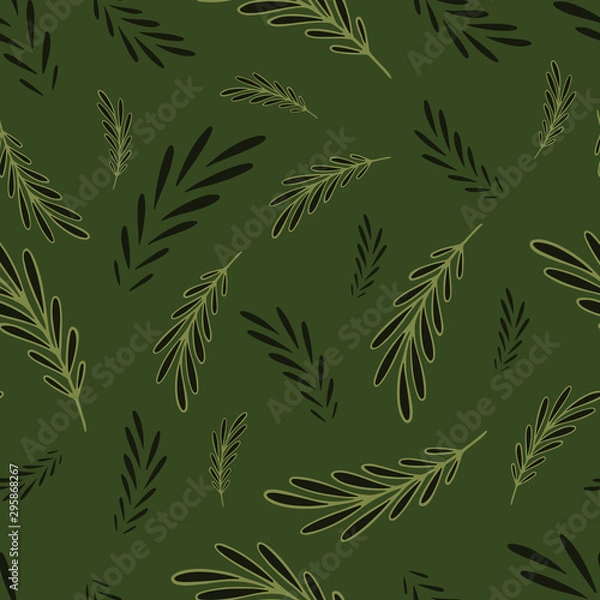 Fototapeta Decorative leaves. Motifs scattered random. Seamless vector texture. Elegant template for fashion prints. Leaves on green background.        Texture for textile, wrapping paper, cover, background, wal