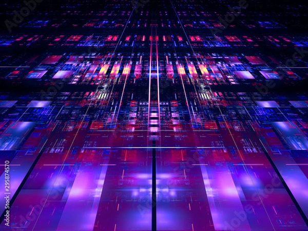 Fototapeta Abstract glossy surface with glowing lines - digitally generated 3d illustration