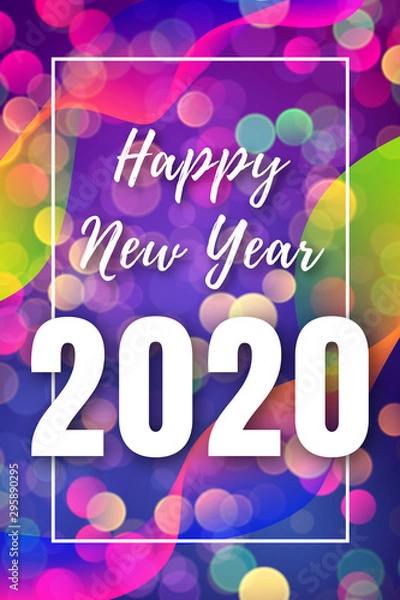 Fototapeta New year colorful poster with bokeh