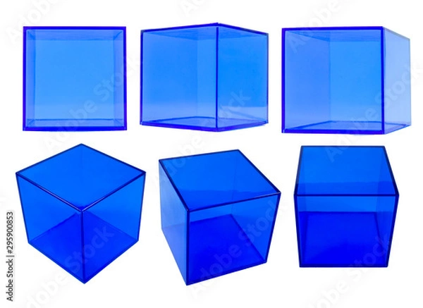 Fototapeta Blue plastic cube in various angles.