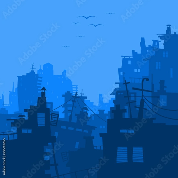 Obraz cartoon blue city background with different houses