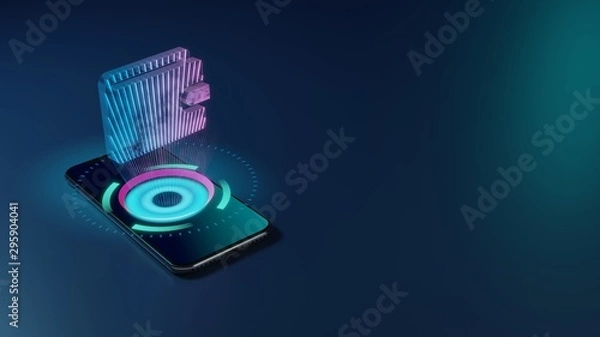 Obraz 3D rendering neon holographic phone symbol of wallet  icon on dark background