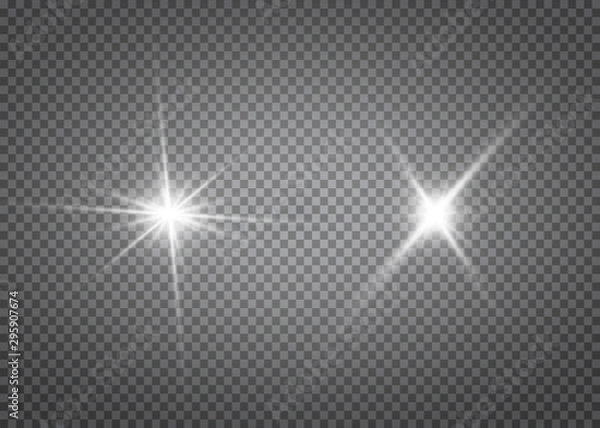 Obraz Set of flashes, Lights and Sparkles on a transparent background. Bright gold flashes and glares. Abstract lights isolated Bright rays of light. Glowing lines. Vector illustration eps 10.