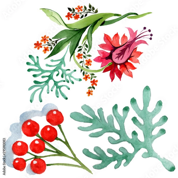 Obraz Winter ornament elements. Watercolor background illustration set. Isolated ornament illustration element.