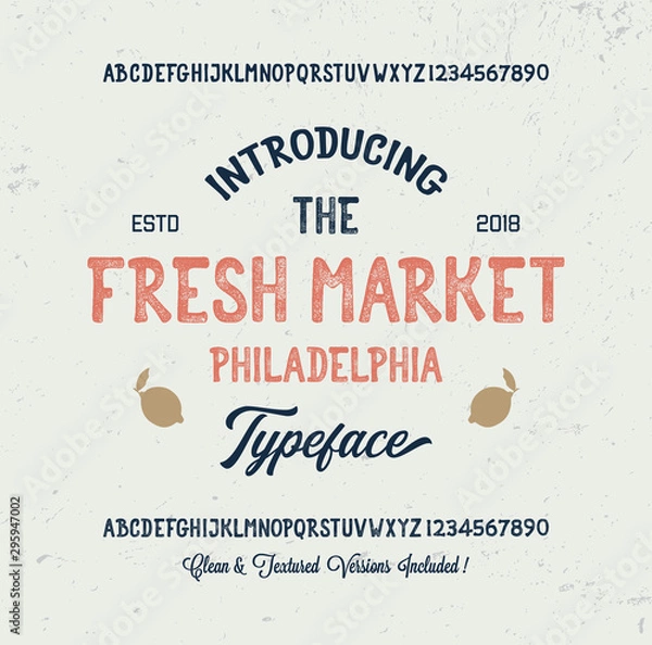 Obraz  Original Handmade Font. Retro Typeface. Clean & Textured Versions Included. Vector Illustration.