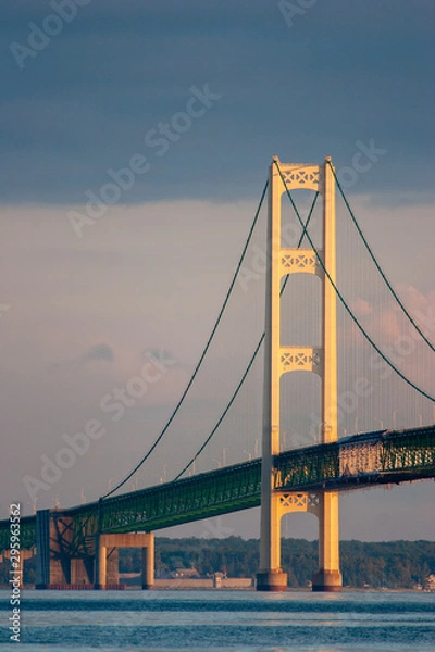 Fototapeta Closeup of one tower of the Mackinac Bridge