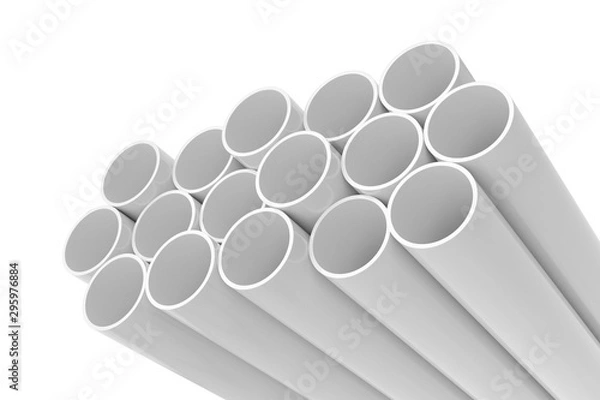 Fototapeta Tubes PVC pipes isolated on white background, 3D rendering