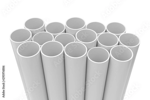 Fototapeta Tubes PVC pipes isolated on white background, 3D rendering