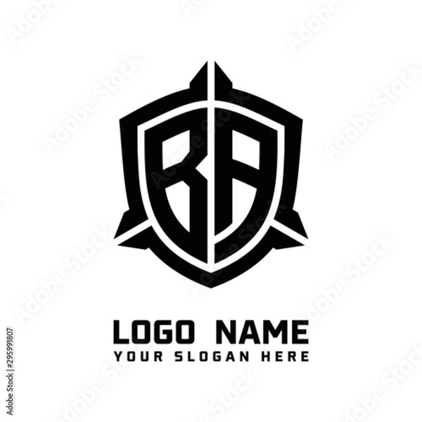 Fototapeta initial BA letter with shield style logo template vector. shield shape black monogram logo