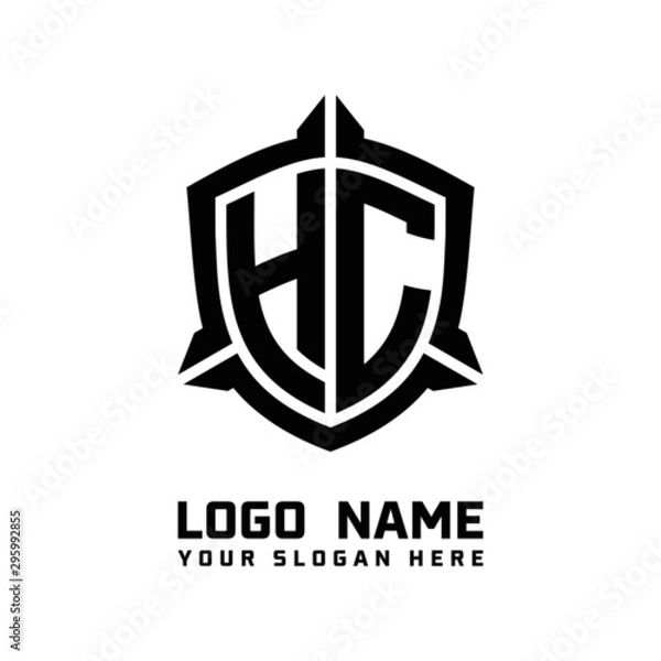 Obraz initial HC letter with shield style logo template vector. shield shape black monogram logo