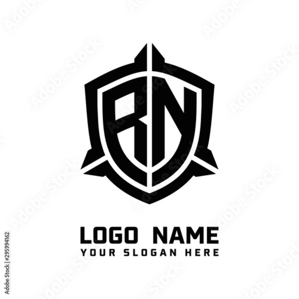 Fototapeta initial RN letter with shield style logo template vector. shield shape black monogram logo