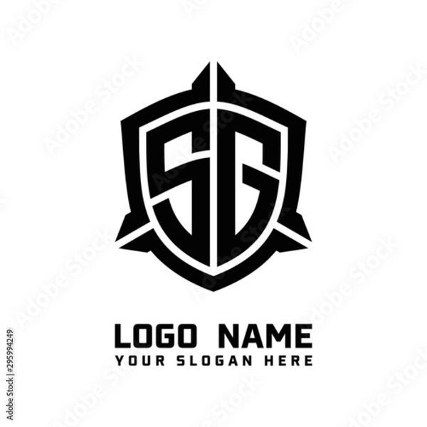 Obraz initial SG letter with shield style logo template vector. shield shape black monogram logo