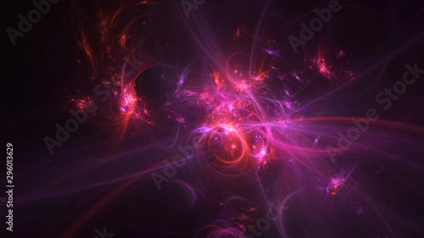 Fototapeta Abstract transparent purple and red crystal shapes. Fantasy light background. Digital fractal art. 3d rendering.