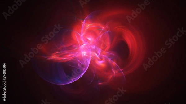 Fototapeta Abstract transparent red and pink crystal shapes. Fantasy light background. Digital fractal art. 3d rendering.