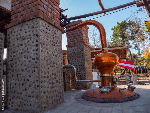 Obraz Alembic used in brewery to produce peruvian pisco and wine, a vineyard near Pisco, Peru