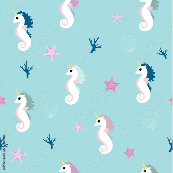 Fototapeta Vector Background Unicorn. Seamless Kids Pattern Seahorse.