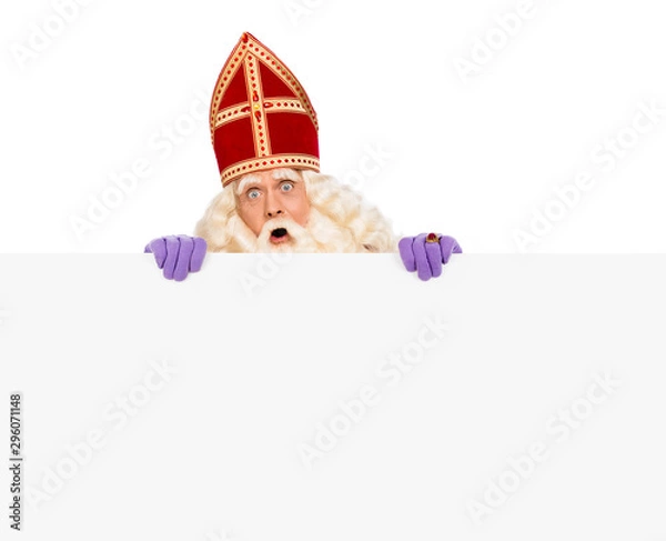 Obraz Sinterklaas holding blank cardboard