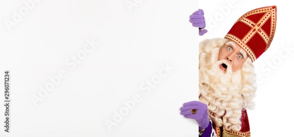 Obraz Sinterklaas holding blank cardboard