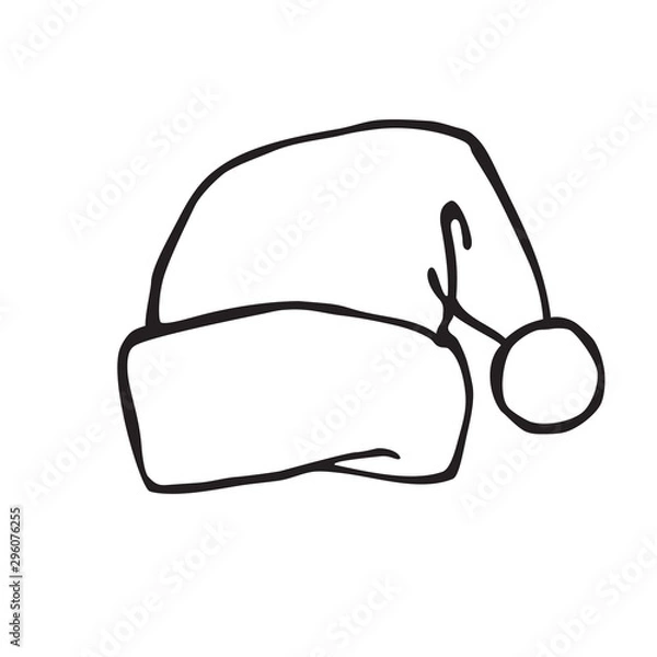 Fototapeta Santa hat vector icon. Linear black and white illustration for coloring. Isolated cartoon symbol on a white background.