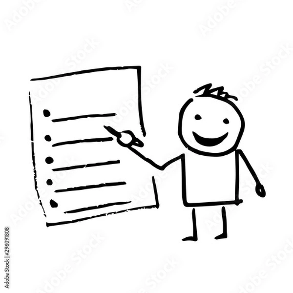 Fototapeta Creative hand drawn illustration of a man creating his wish list.