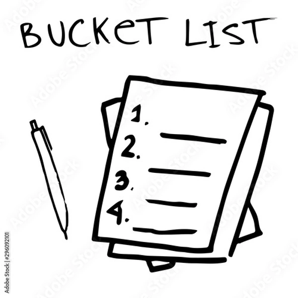 Fototapeta Childish hand drawing of a bucket list and pen.