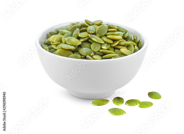 Fototapeta Pumpkin seeds on white background.
