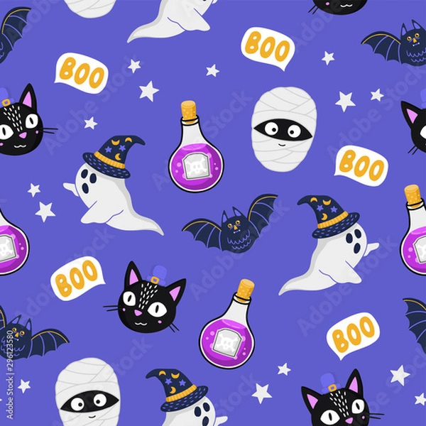 Fototapeta Halloween seamless pattern on violet background.