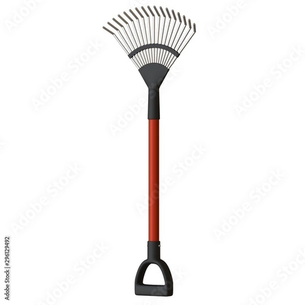 Fototapeta Garden rake on a white background, isolate. 3D rendering of excellent quality in high resolution. It can be enlarged and used as a background or texture.