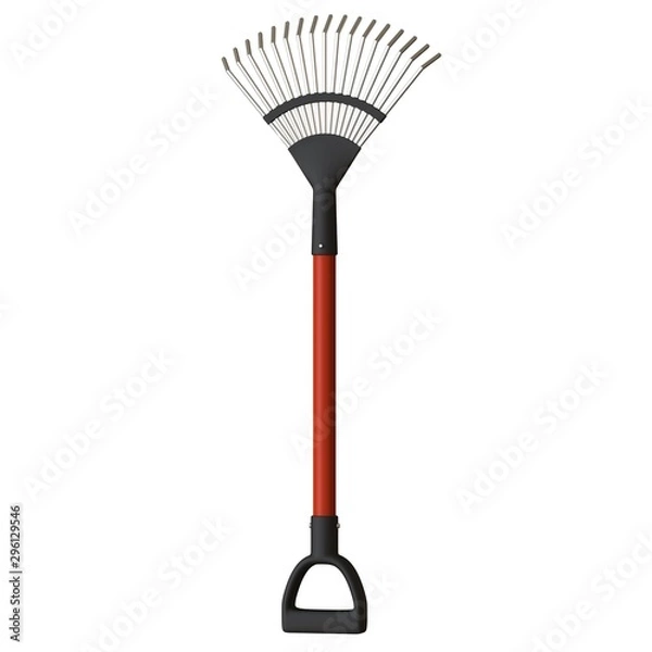 Fototapeta Garden rake on a white background, isolate. 3D rendering of excellent quality in high resolution. It can be enlarged and used as a background or texture.