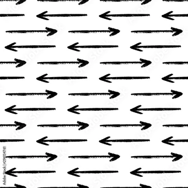 Obraz Vector seamless pattern with hand drawn black arrows on white background. Abstract direction arrows background. Grunge doodle elements for design, concept, print, textile. Movement from left to right.