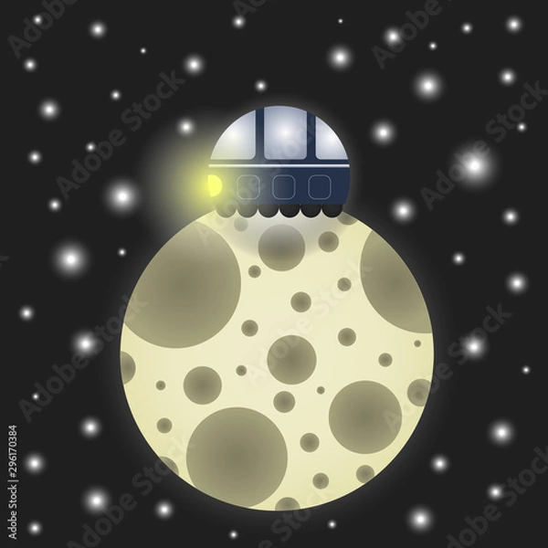 Fototapeta Vector illustration of a space landscape. Lunar rover on the Moon on a background of outer space.