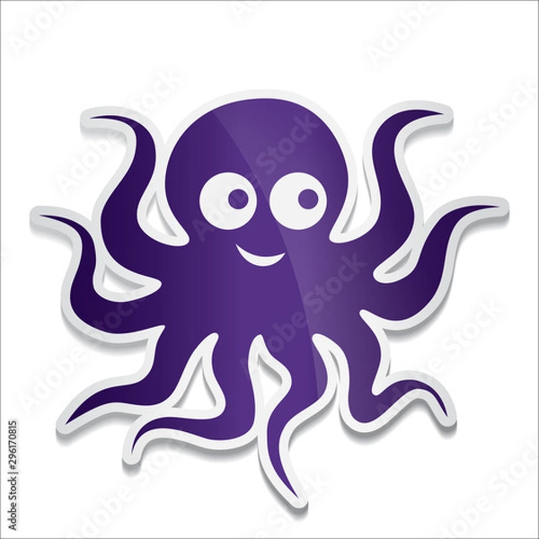 Obraz Cartoon octopus vector illustration on white background.
