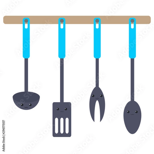 Obraz kitchenware kawaii style vector illustration on white background.