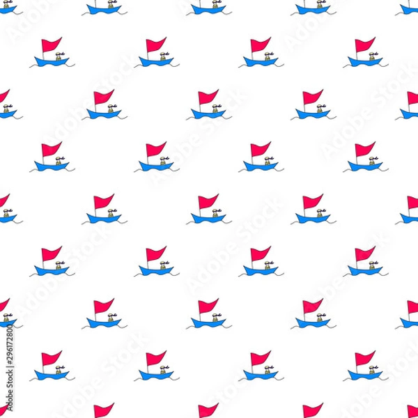 Fototapeta Seamless pattern with sailboats and sailors