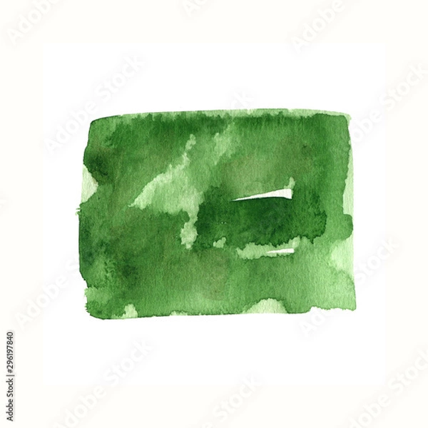 Obraz Eden color rectangular watercolor stain. Dark green right-angled shape. Hand drawn isolated element on white background