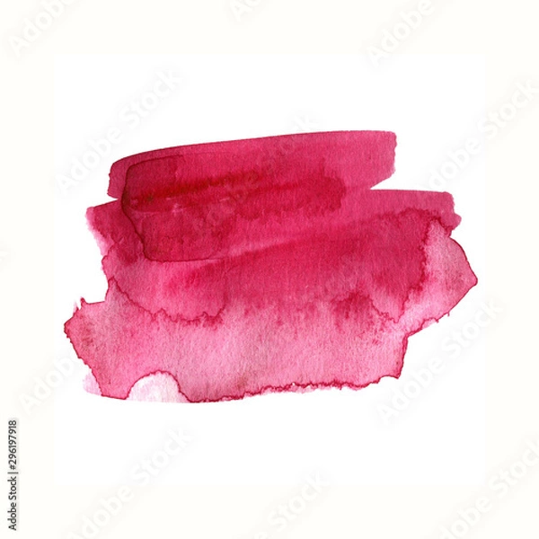 Obraz Ruby red rectangular watercolor stain. Scarlet right-angled shape. Hand drawn isolated element on white background