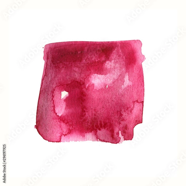 Obraz Ruby red rectangular watercolor stain. Scarlet right-angled shape. Hand drawn isolated element on white background