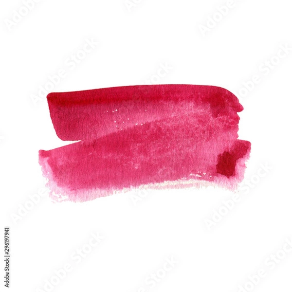 Obraz Ruby red rectangular watercolor stain. Scarlet right-angled shape. Hand drawn isolated element on white background