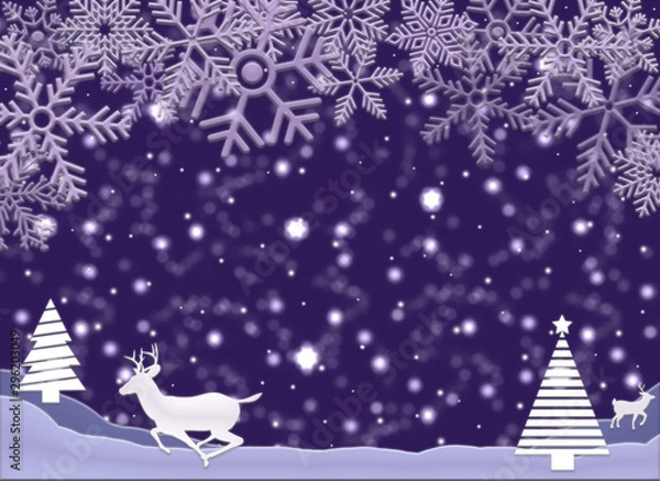 Fototapeta christmas background with tree and snowflakes reindeer