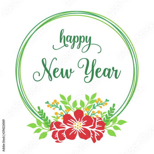 Fototapeta Card happy new year, with beautiful red flower frame. Vector