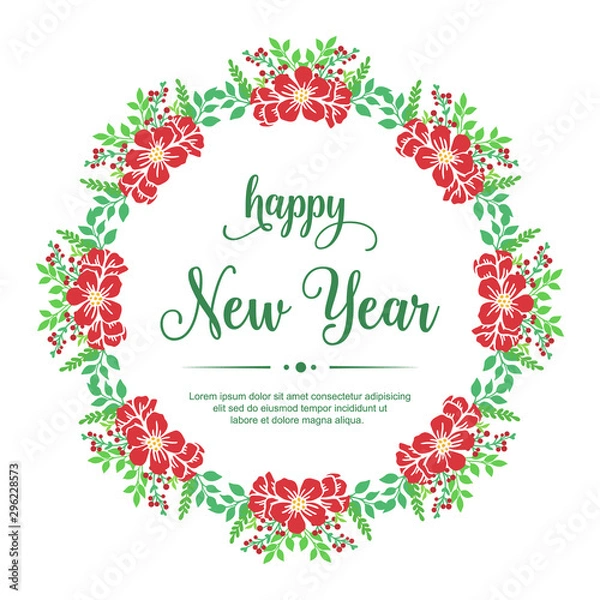 Fototapeta Invitation card happy new year, with abstract red wreath frame. Vector