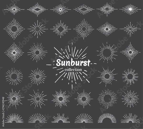 Fototapeta Vintage sunburst with radial sun beams vector collection background. EPS10.