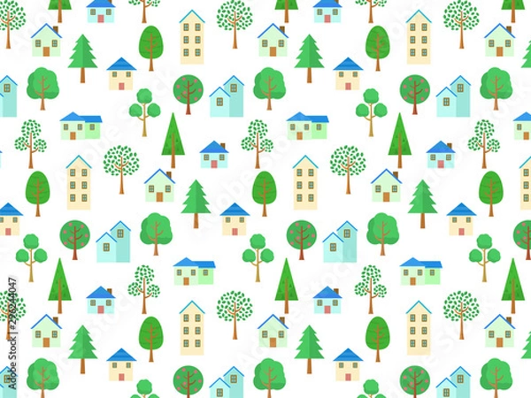 Fototapeta 夏　家　木　パターン　スウォッチ　イラスト