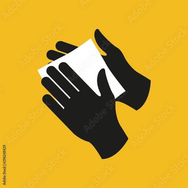 Fototapeta Wipe your hands with a damp cloth. Icon. Simple flat vector illustration