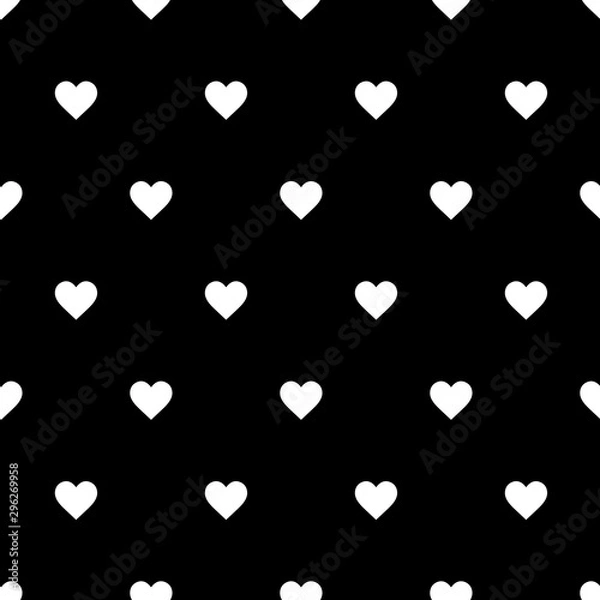 Fototapeta Cute black and white heart pattern with flat hearts. Sweet vector monochrome heart pattern. Seamless heart pattern for textile, wallpapers, wrapping paper, cards and web.
