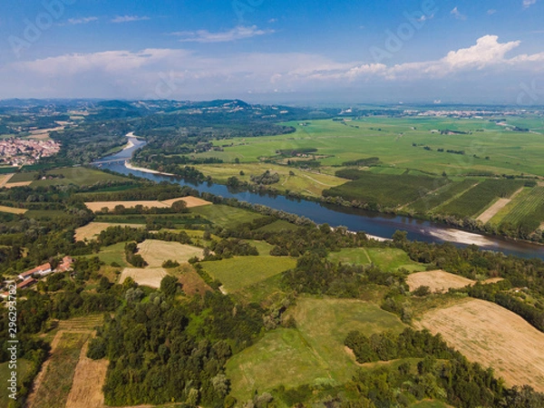 Fototapeta Aerial view of Pianura Padana from panoramic viewpoint of Coniolo Monferrato