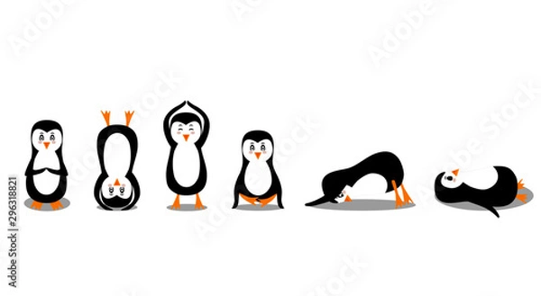 Obraz Penguin practices yoga in different asanas